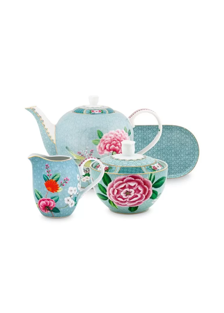 Cheap Blushing Birds Tea Set/4 Blue Porcelain Sets