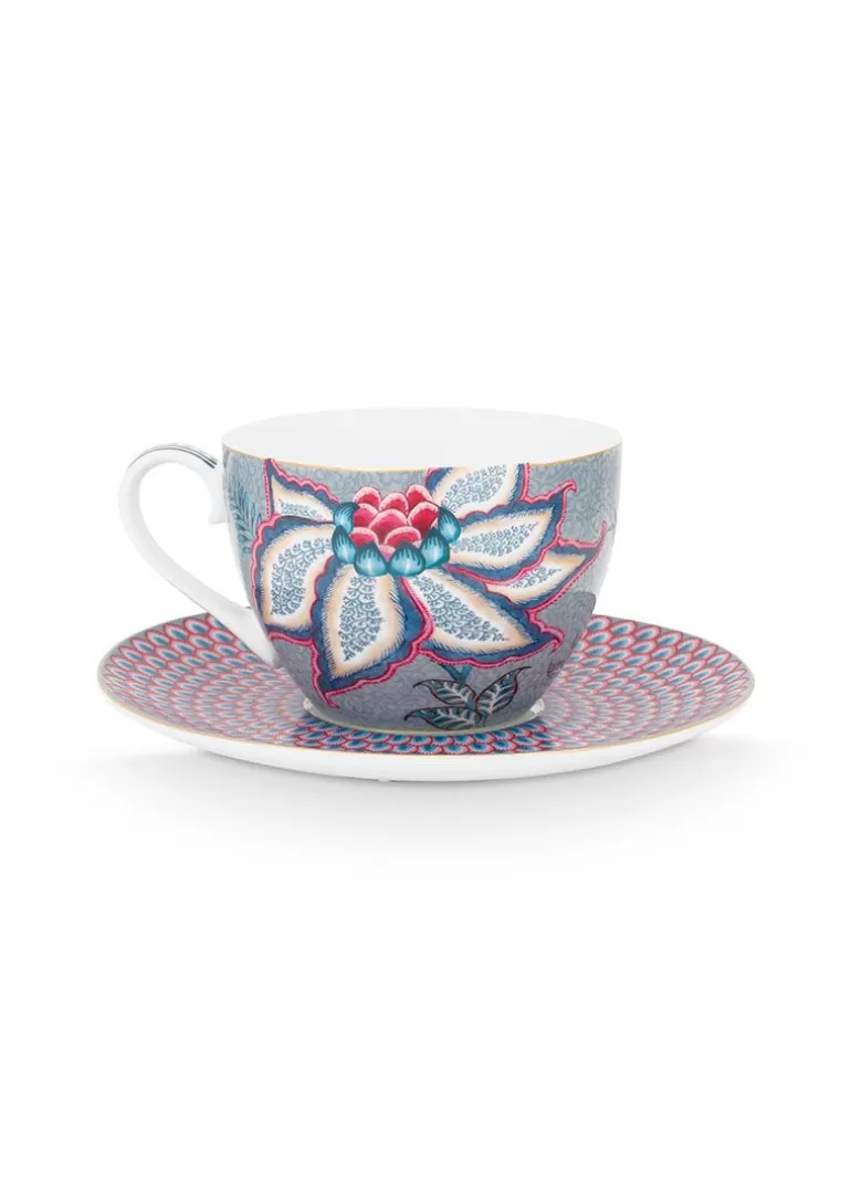 Best Flower Festival Cappuccino Cup & Saucer Light Blue Cups/Saucers