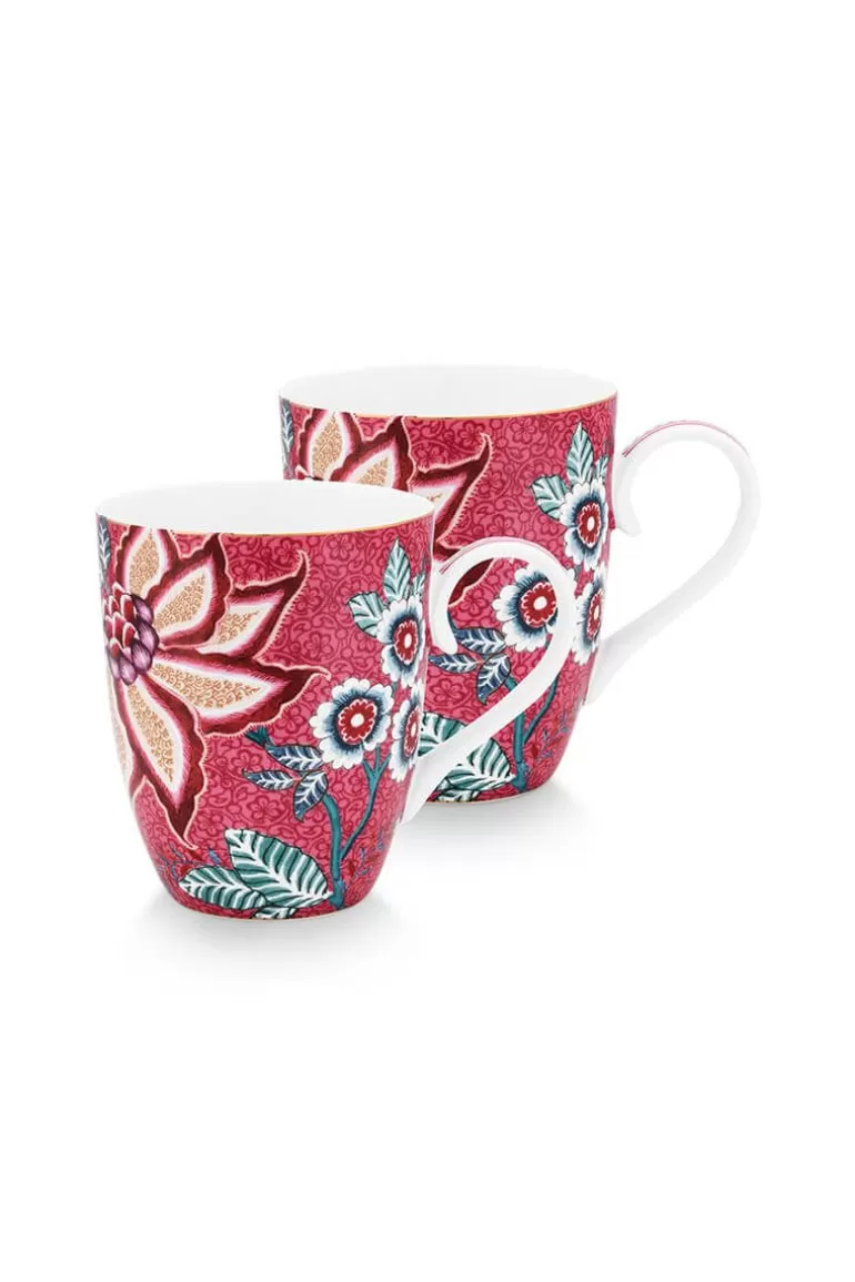 Clearance Flower Festival Set/2 Mugs Large Dark Porcelain Sets