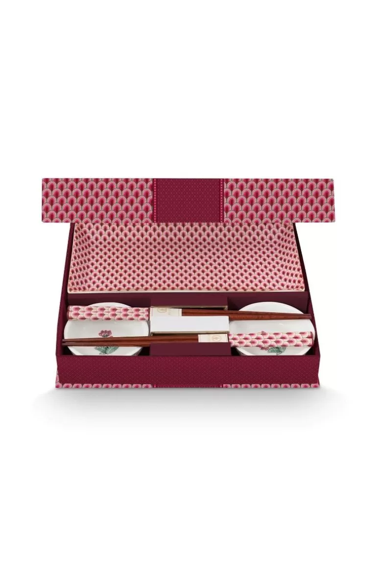 Clearance Oriental Flower Festival Set/6 Sushi Dark Porcelain Sets