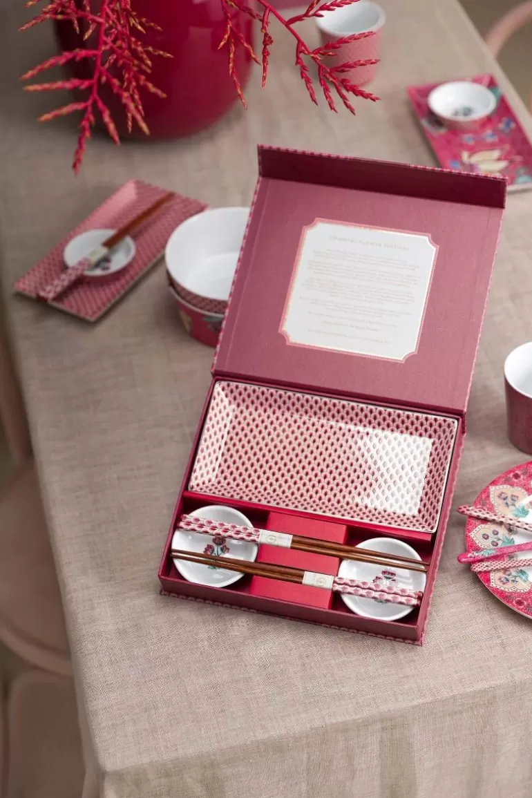 Clearance Oriental Flower Festival Set/6 Sushi Dark Porcelain Sets