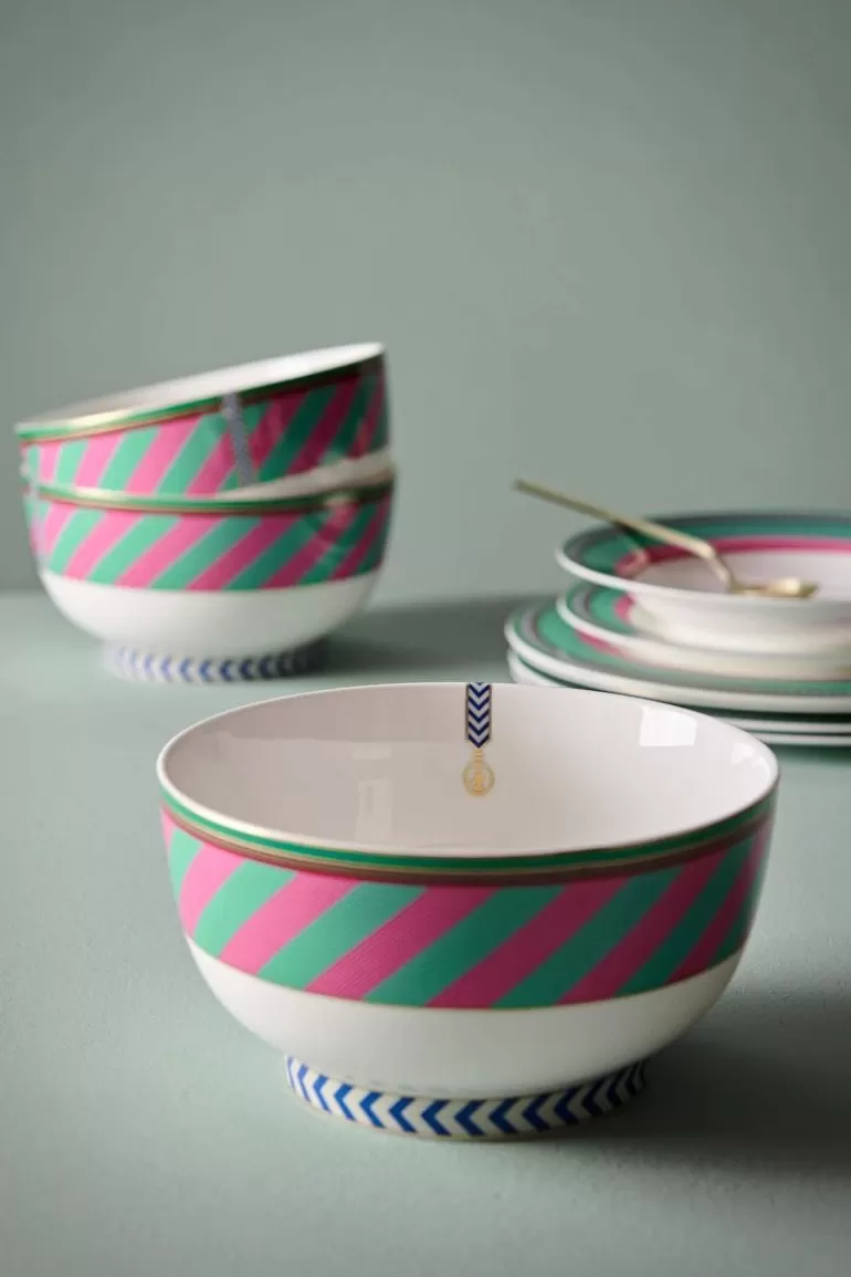 Store Pip Chique Stripes Bowl Pink/Green 20.5Cm Bowls