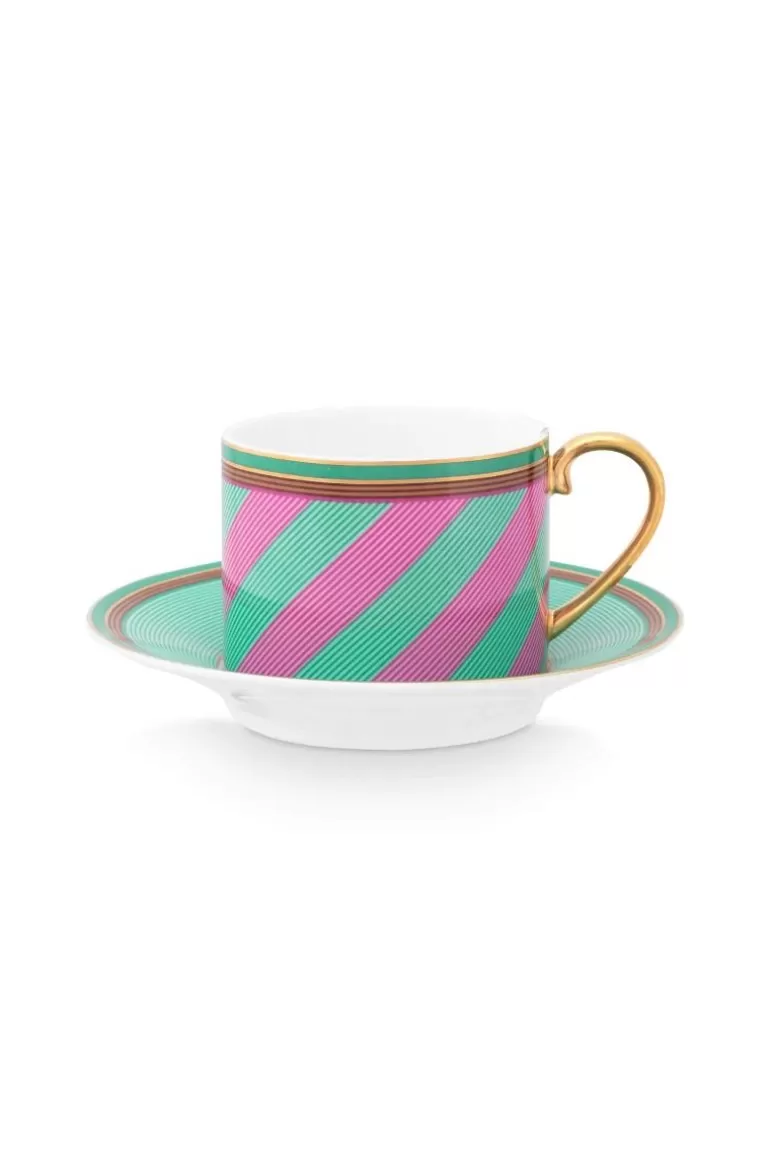 New Pip Chique Stripes Cappuccino Cup & Saucer Pink/Green Cups/Saucers
