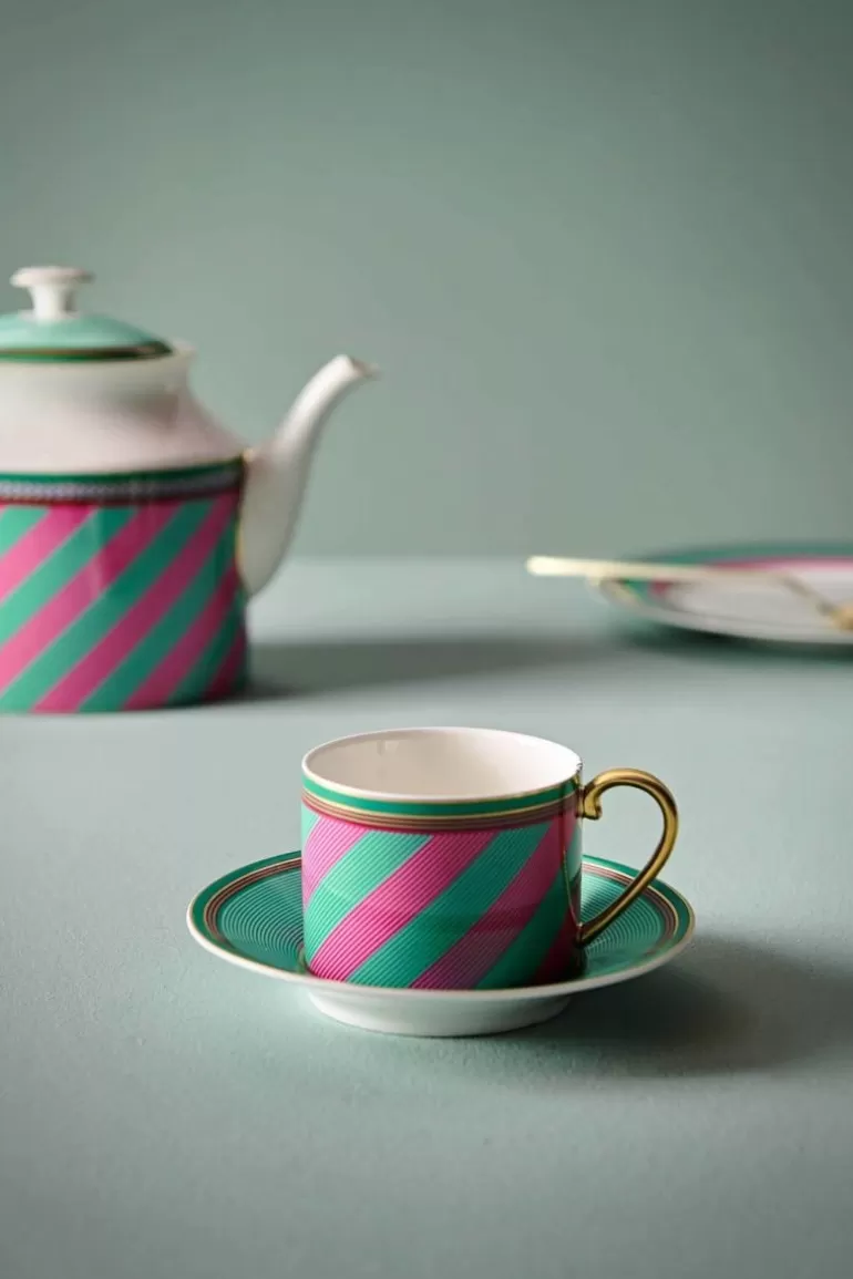 New Pip Chique Stripes Cappuccino Cup & Saucer Pink/Green Cups/Saucers