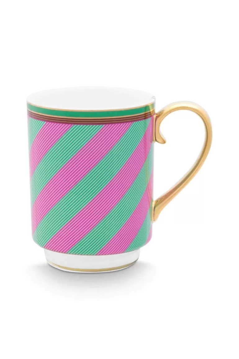 New Pip Chique Stripes Mug Large Pink/Green 350Ml Tea Mugs