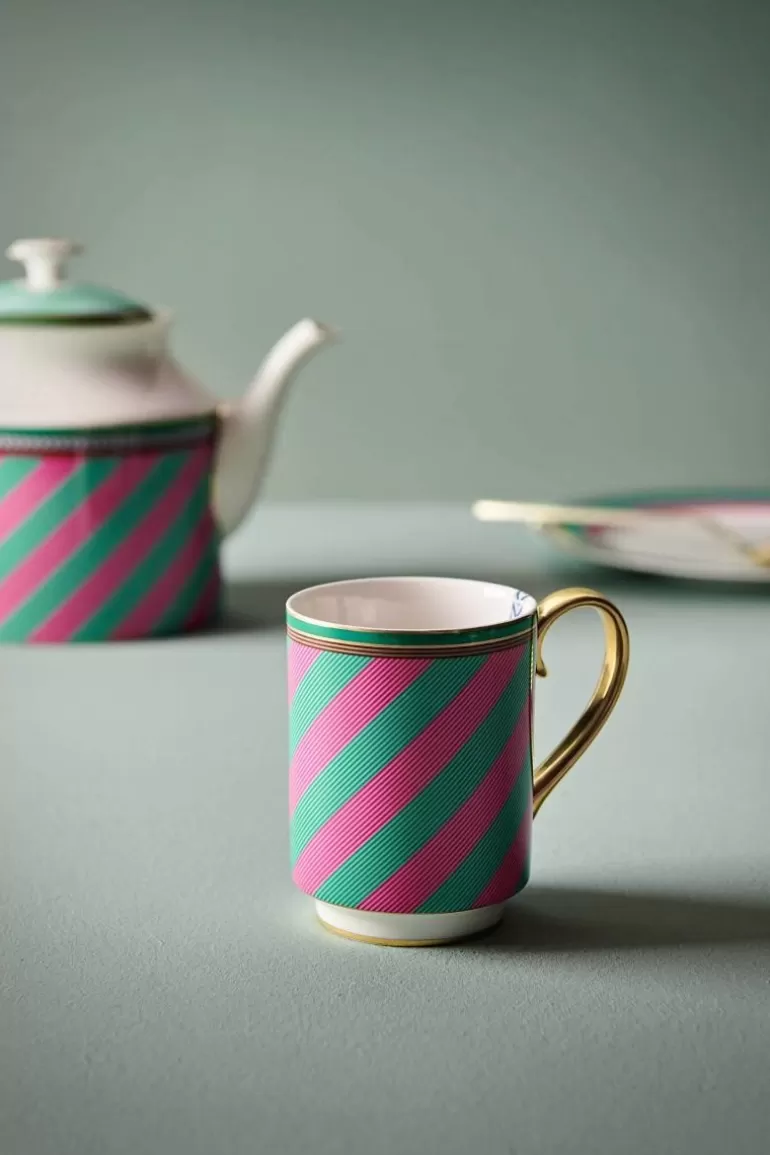New Pip Chique Stripes Mug Large Pink/Green 350Ml Tea Mugs