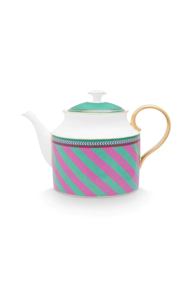 Store Pip Chique Stripes Tea Pot Large Pink/Green Teapots