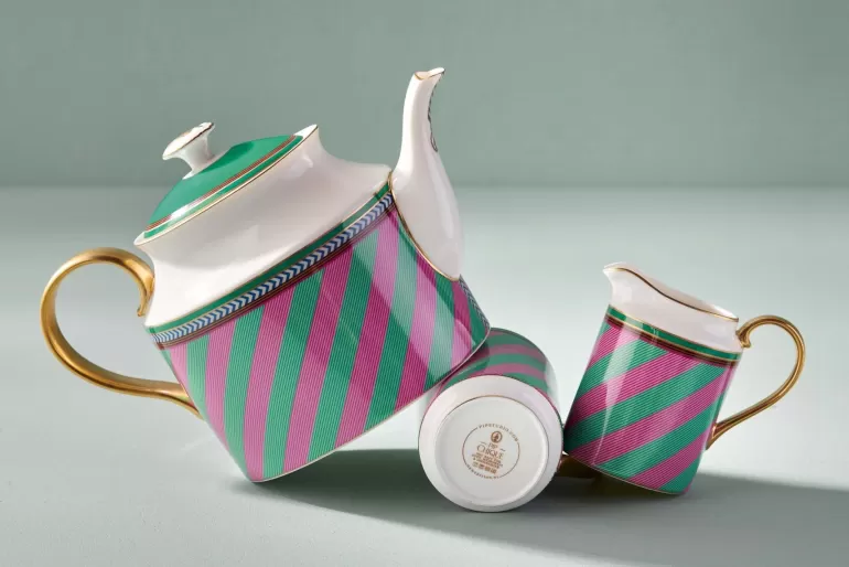 Store Pip Chique Stripes Tea Pot Large Pink/Green Teapots