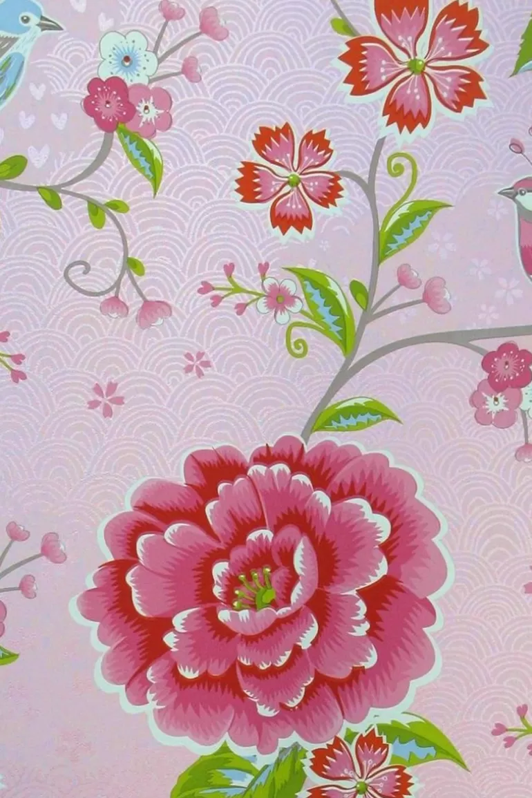 Hot Birds In Paradise Non-Woven Wallpaper Pink Non-Woven Wallpaper