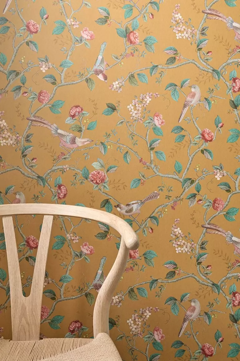 Cheap Good Nightingale Non-Woven Wallpaper Ocher Non-Woven Wallpaper