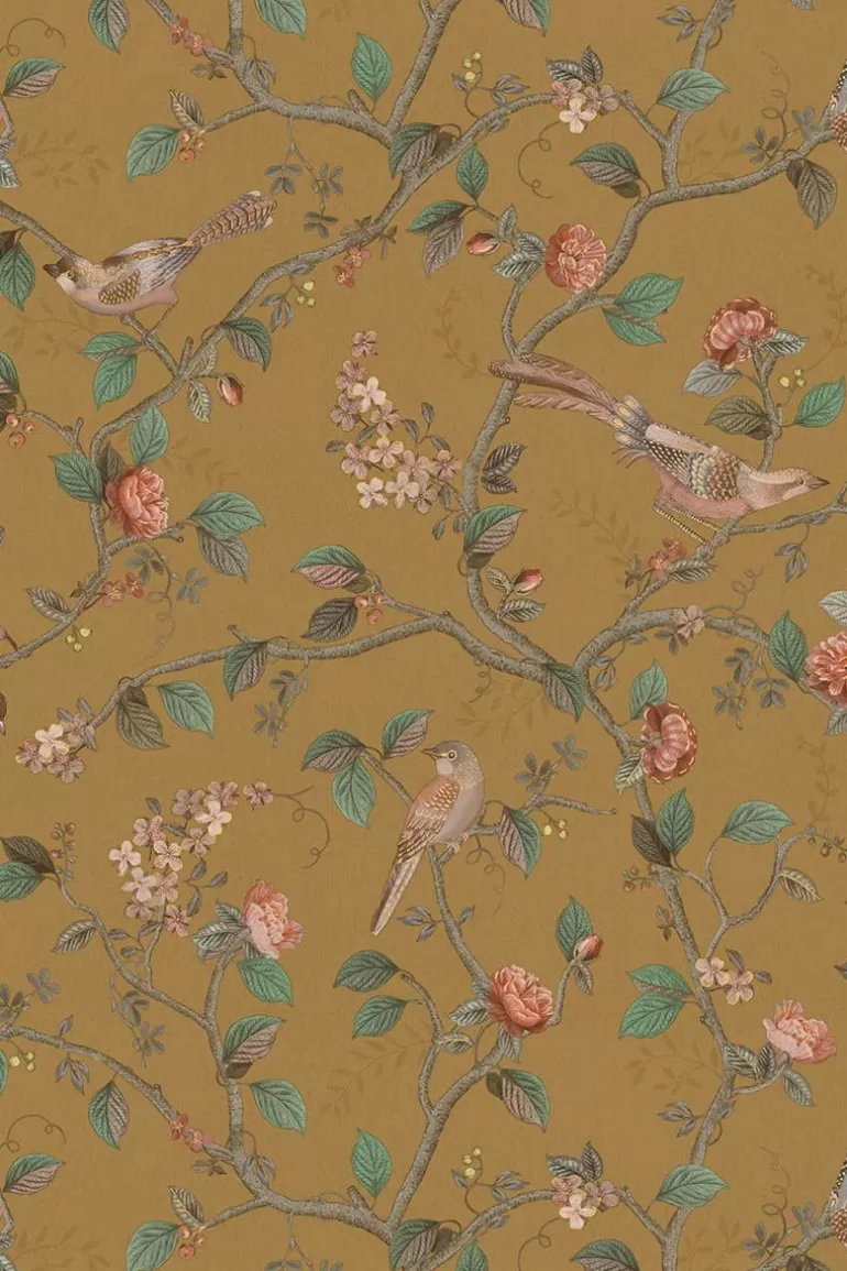 Cheap Good Nightingale Non-Woven Wallpaper Ocher Non-Woven Wallpaper