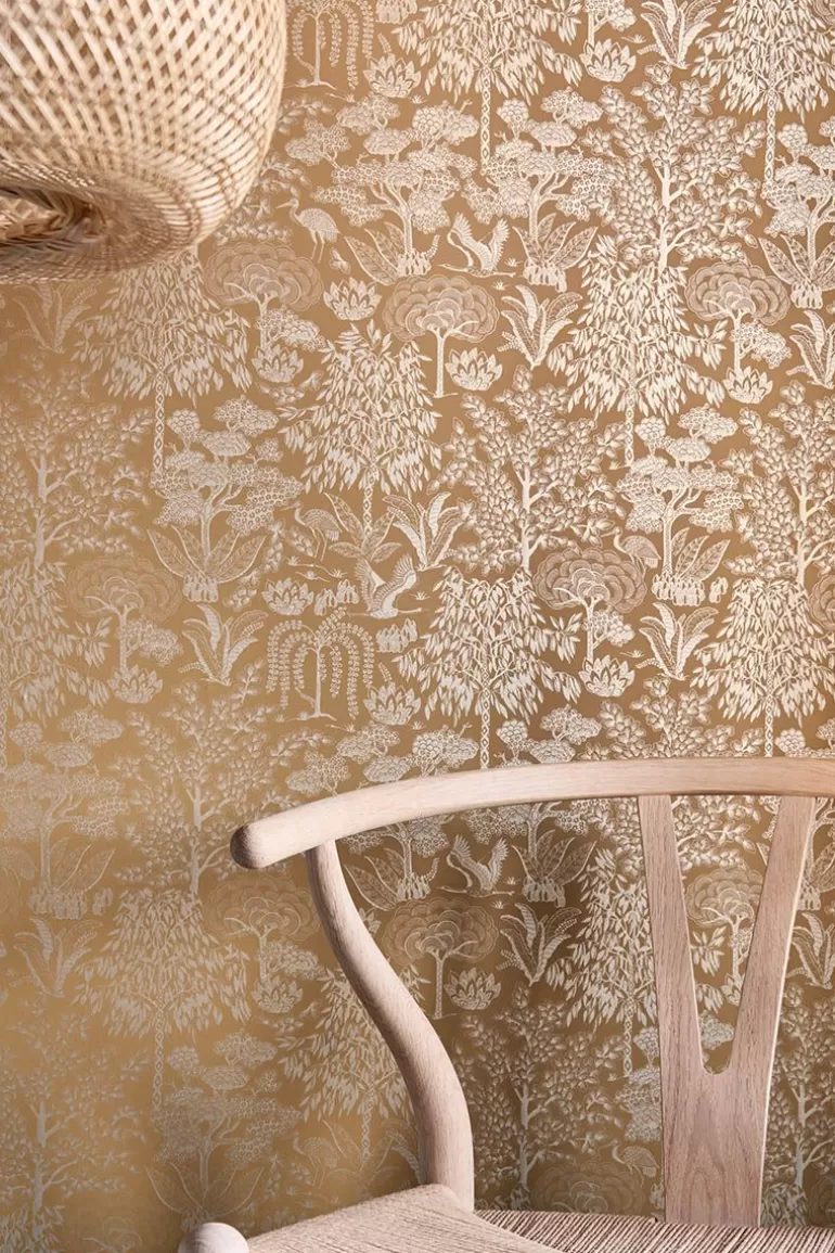 Cheap Origami Tree Non-Woven Wallpaper Ocher/Gold Non-Woven Wallpaper