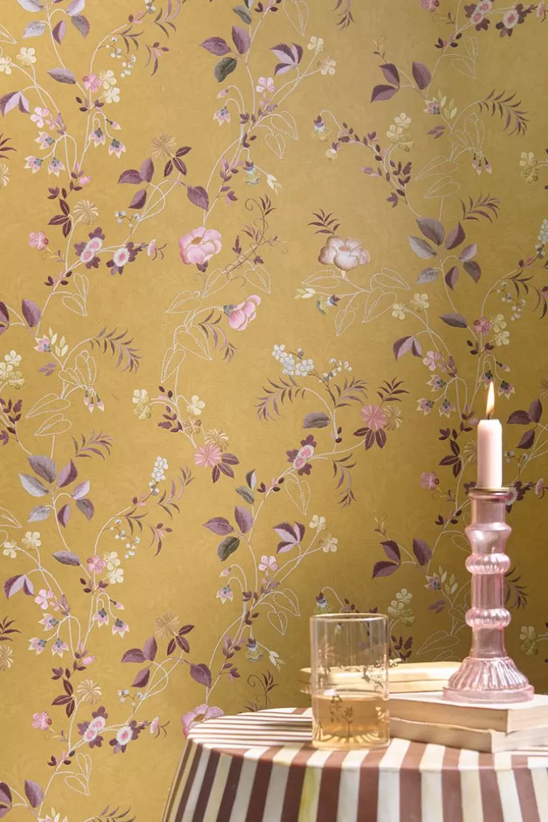 New Tokyo Blossom Non-Woven Wallpaper Mustard Non-Woven Wallpaper