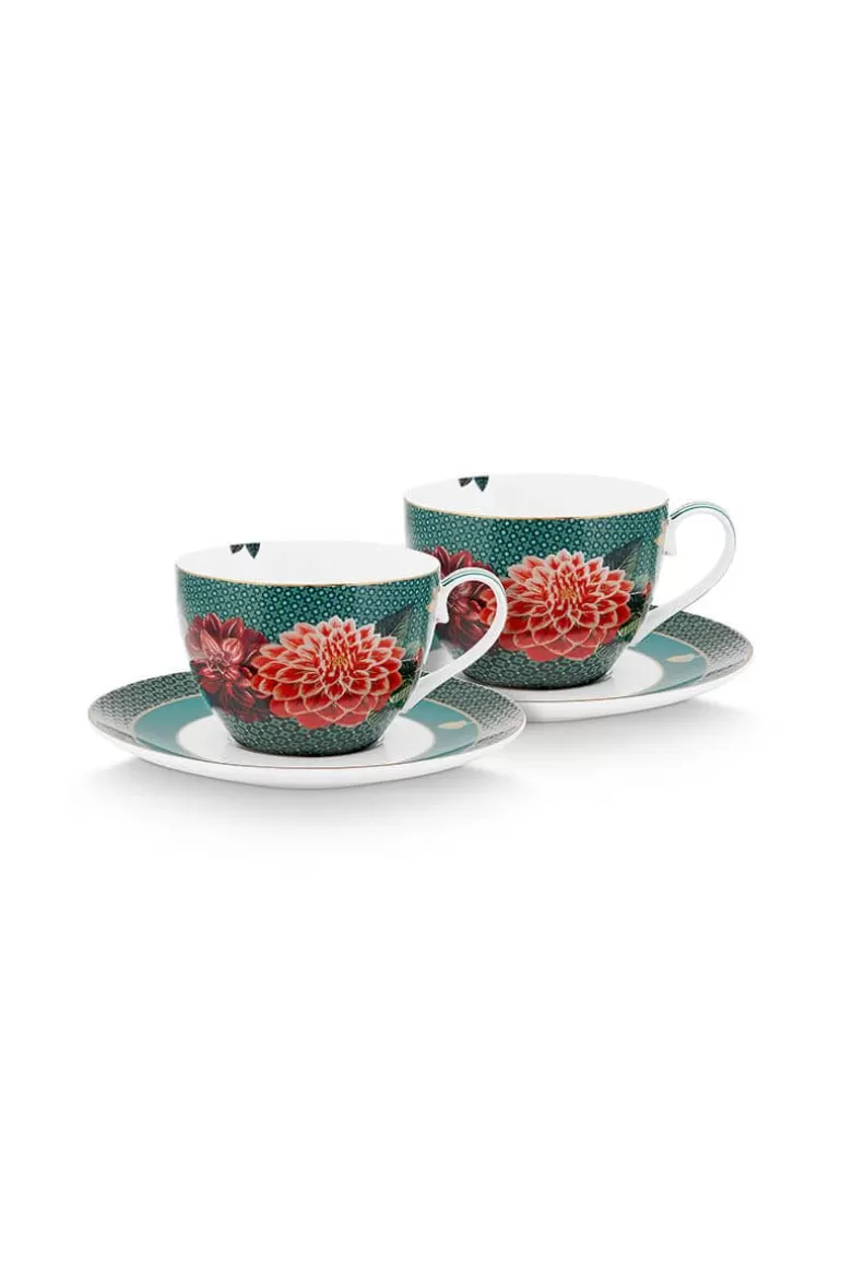 Discount Winter Wonderland Set/2 Cappuccino Cups & Saucers Green Porcelain Sets