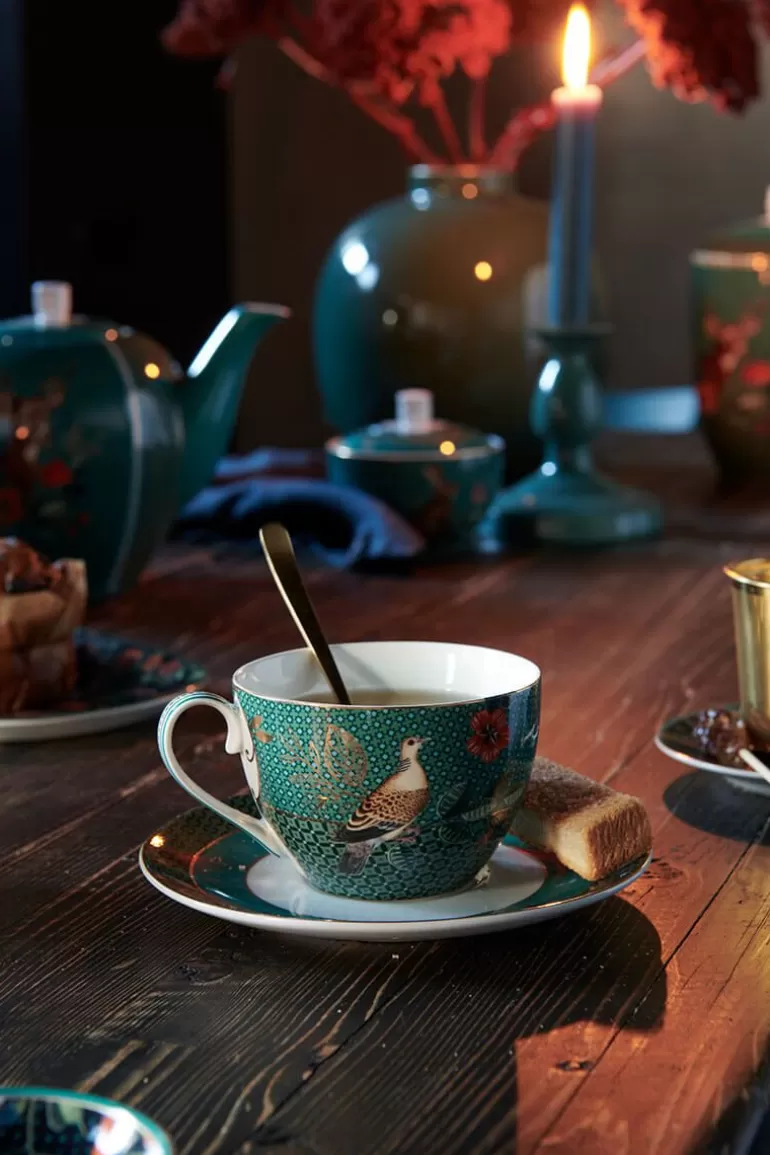 Discount Winter Wonderland Set/2 Cappuccino Cups & Saucers Green Porcelain Sets