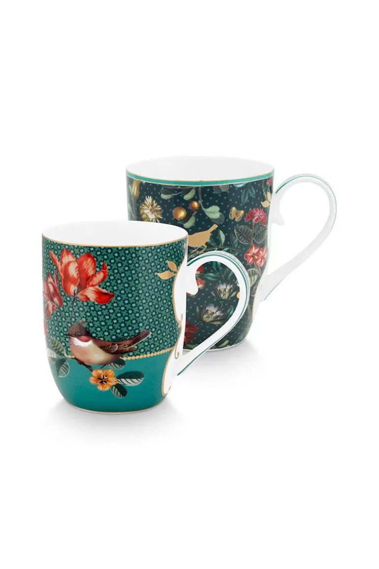 Fashion Winter Wonderland Set/2 Mugs Small Green Porcelain Sets
